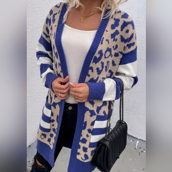 Prowl & Chill Leopard Cardigan - Royal - Picture 3 of 6